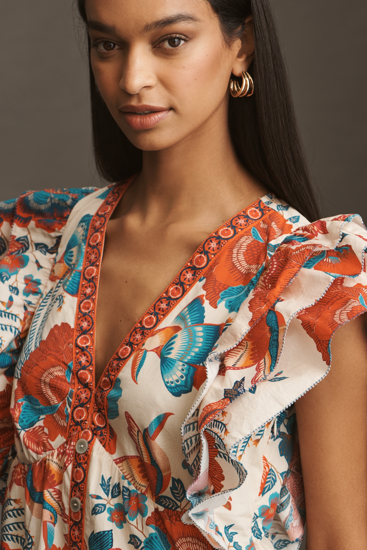 Farm Rio x Anthropologie Ruffle-Sleeve Mini Dress