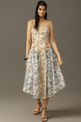 Farm Rio X Anthropologie Basque-waist Midi Dress In Multi