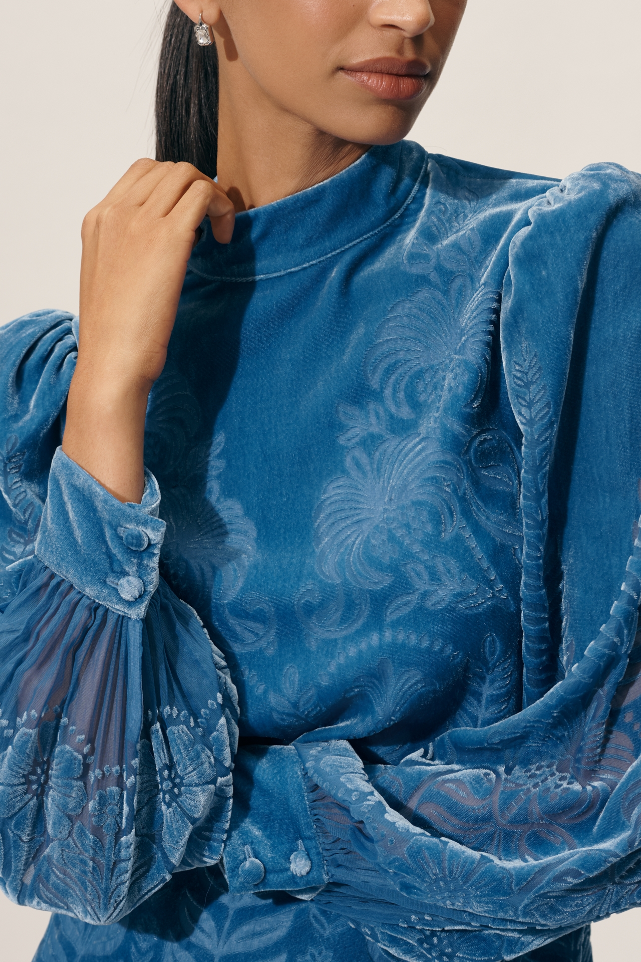 Farm Rio x Anthropologie Puff-Sleeve Velvet Mini Dress