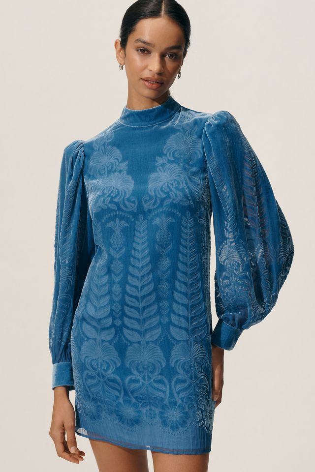 Farm Rio x Anthropologie Puff-Sleeve Velvet Mini Dress #1