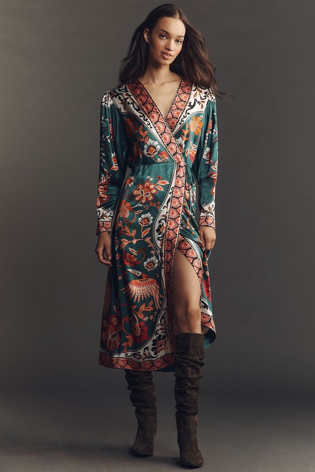 Farm Rio x Anthropologie Long-Sleeve Printed Wrap Midi Dress #1