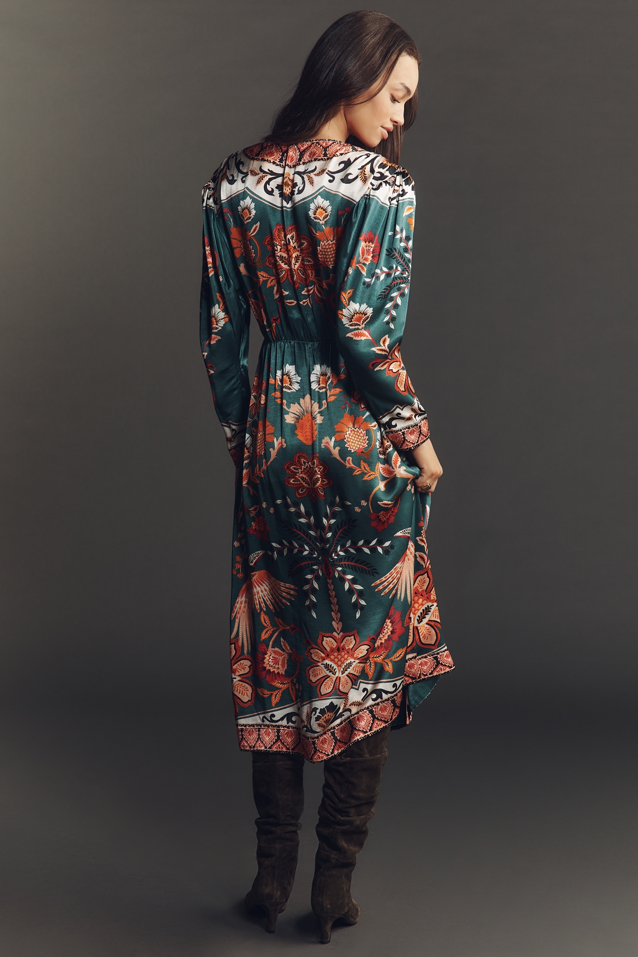 Farm Rio x Anthropologie Long-Sleeve Printed Wrap Midi Dress