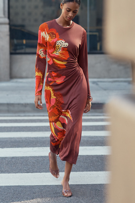 Farm Rio X Anthropologie Long-sleeve Jersey Midi Dress In Multi