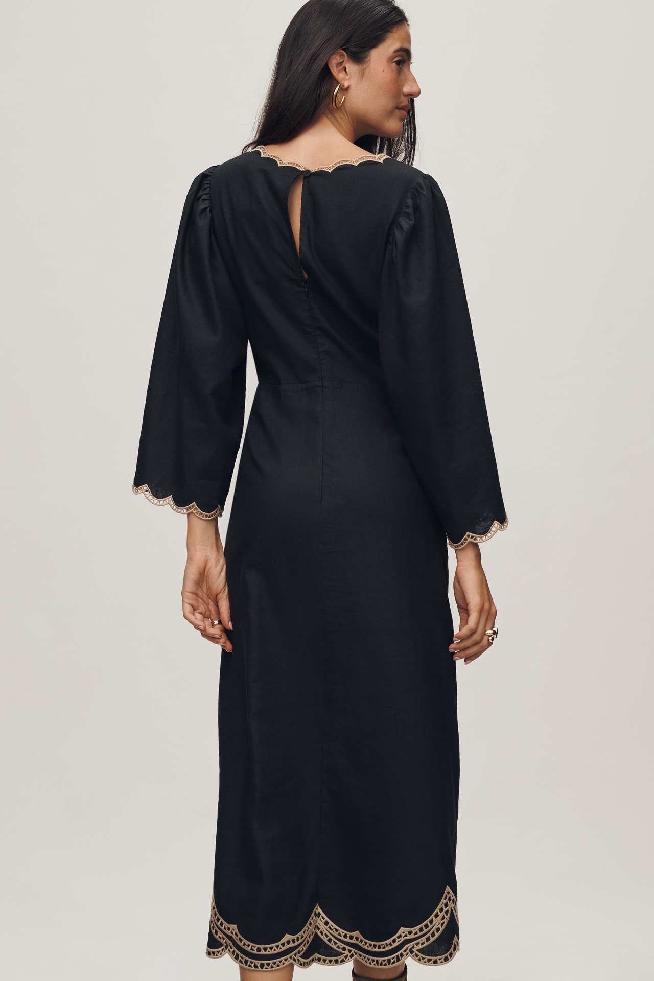 Farm Rio x Anthropologie Long-Sleeve Cutout Embroidered Midi Dress