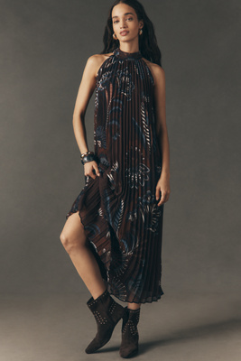 farm rio x anthropologie pleated drop waist maxi dress Anthropologie x Farm Rio Pleated Halter Dress