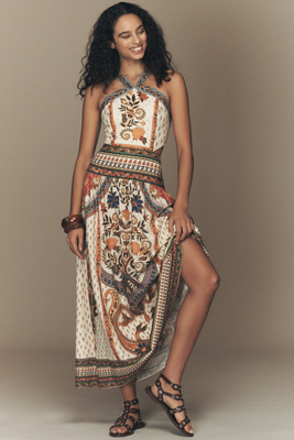 Farm Rio x Anthropologie Linen Blend Halter Dress | Anthropologie