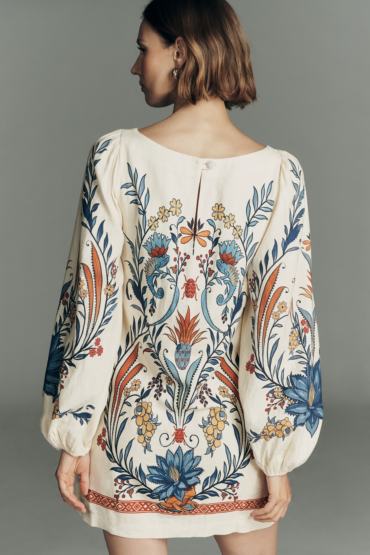 Farm Rio x Anthropologie Linen Blend Long-Sleeve Mini Dress