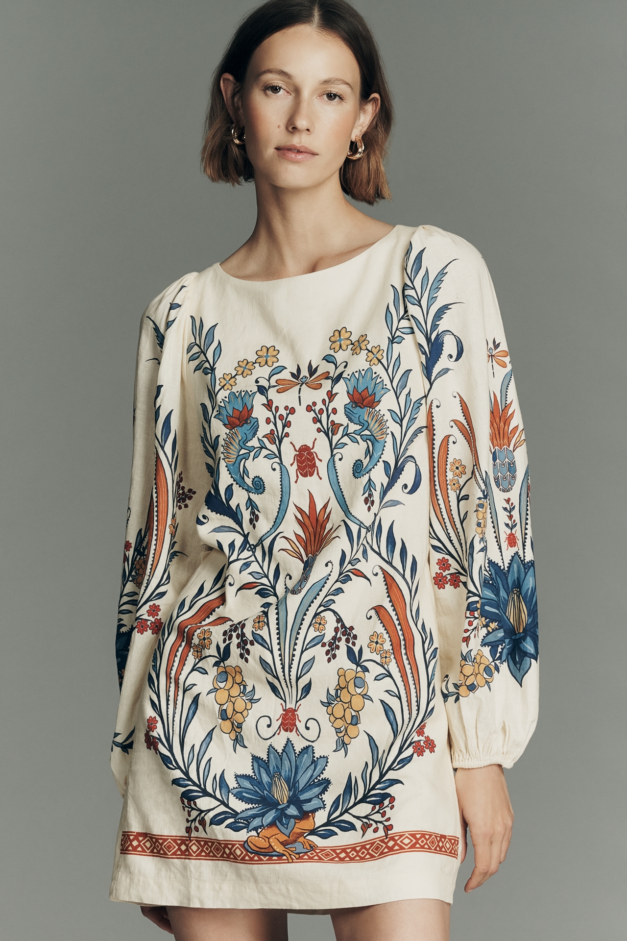 Farm Rio x Anthropologie Linen Blend Long-Sleeve Mini Dress