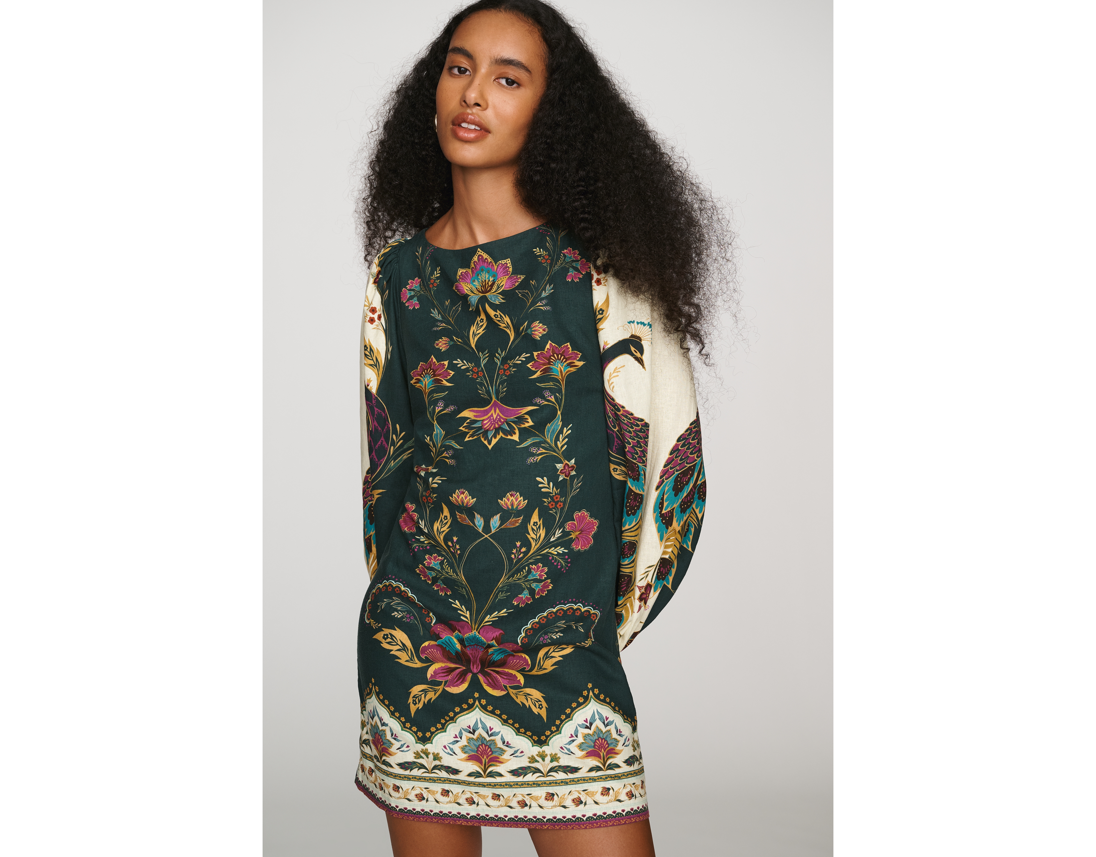 Farm Rio x Anthropologie Linen Blend Long-Sleeve Mini Dress