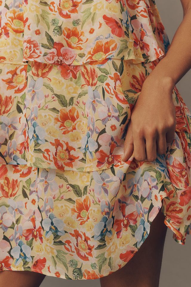 knee length dresses for ladies Farm Rio Floral Print Long Sleeve Minidress in Chenille Flowers Bla at Nordstrom, Size XX-SMALL main image 0