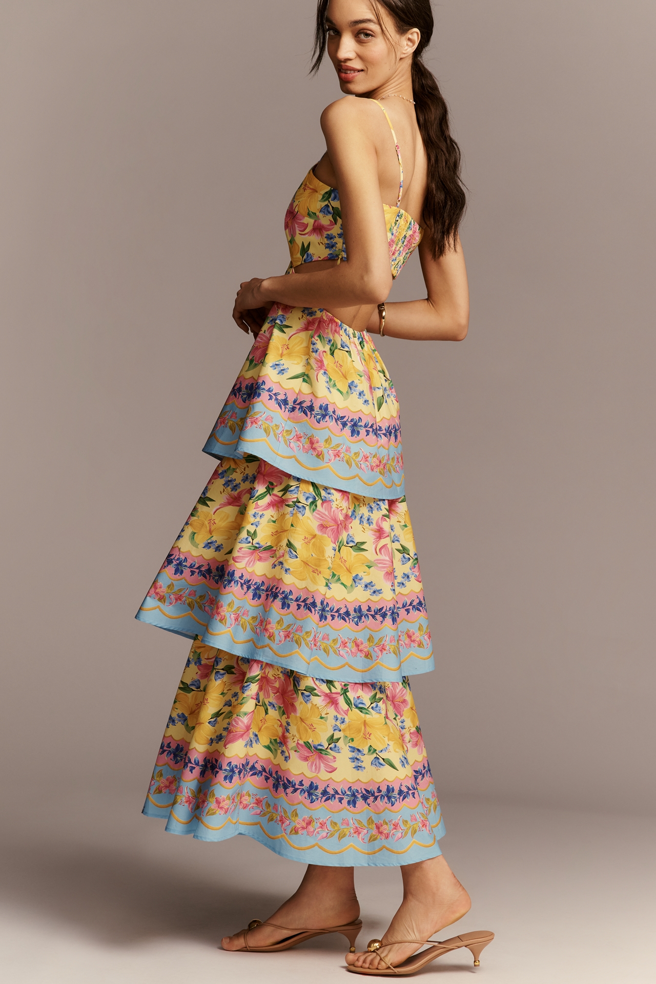 Farm Rio x Anthropologie Cotton Tiered Midi Dress