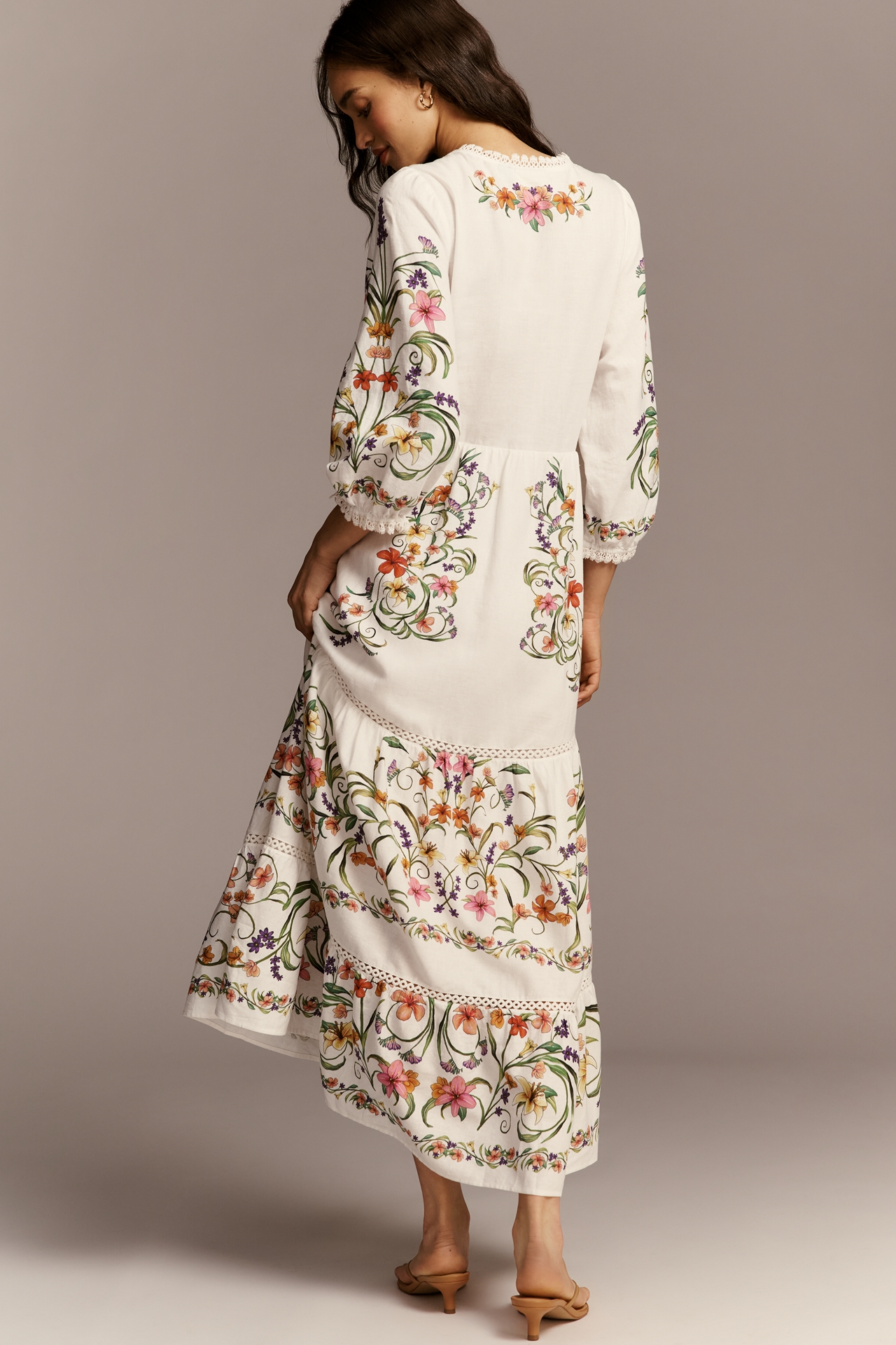 Farm Rio x Anthropologie Long-Sleeve V-Neck Cutout Dress