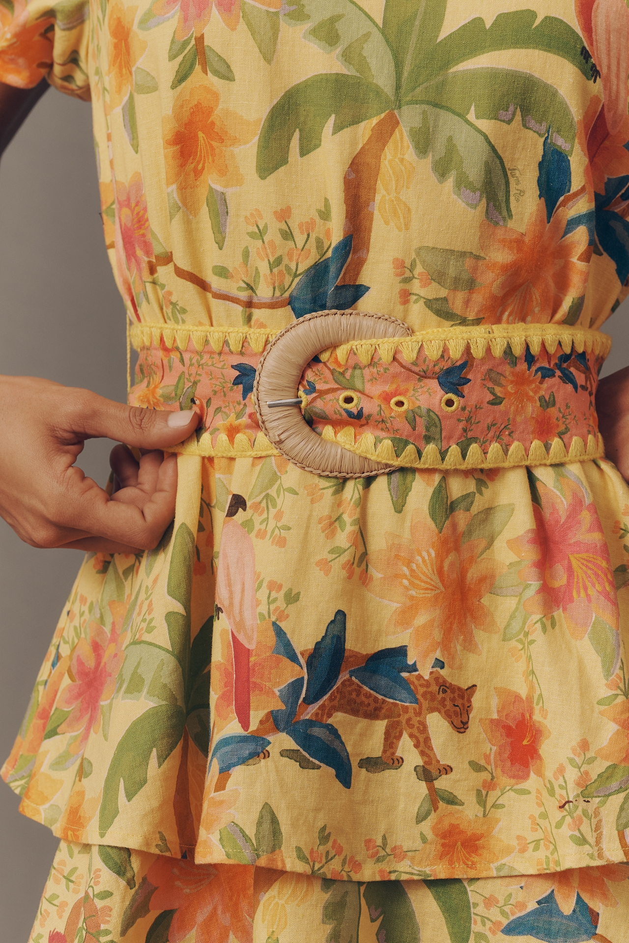 Farm Rio x Anthropologie Belted Tiered Mini Dress