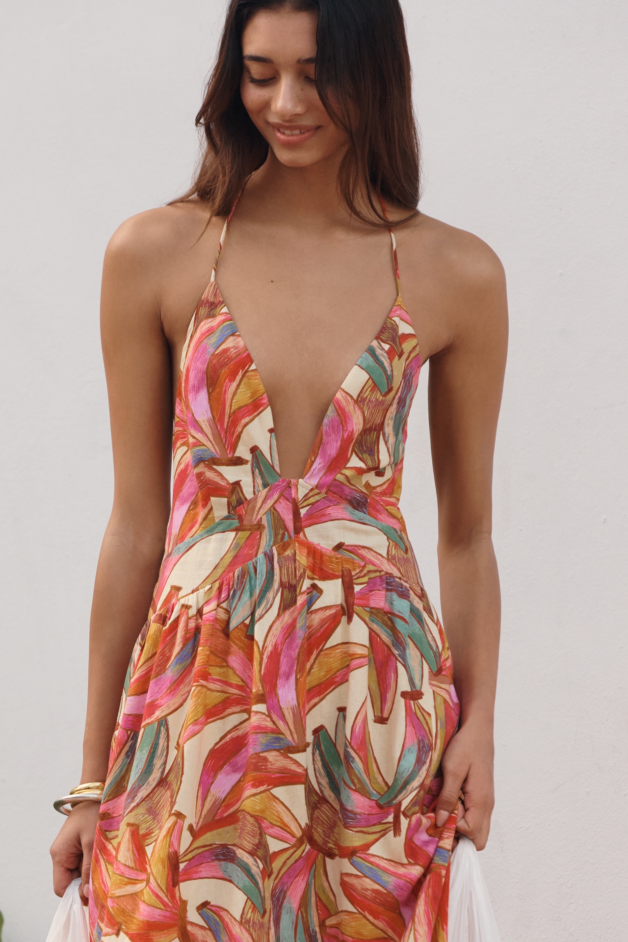 Farm Rio x Anthropologie Linen Plunge-Neck Maxi Dress