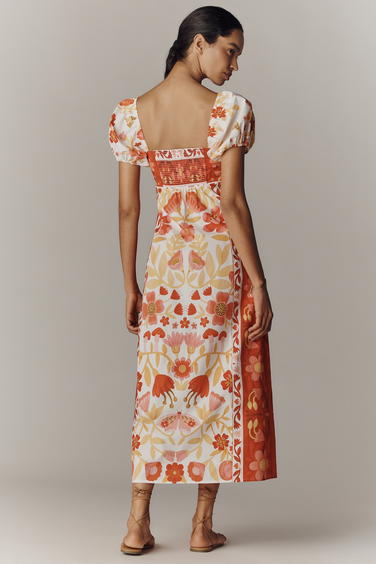 Farm Rio x Anthropologie Cotton Puff-Sleeve Midi Dress