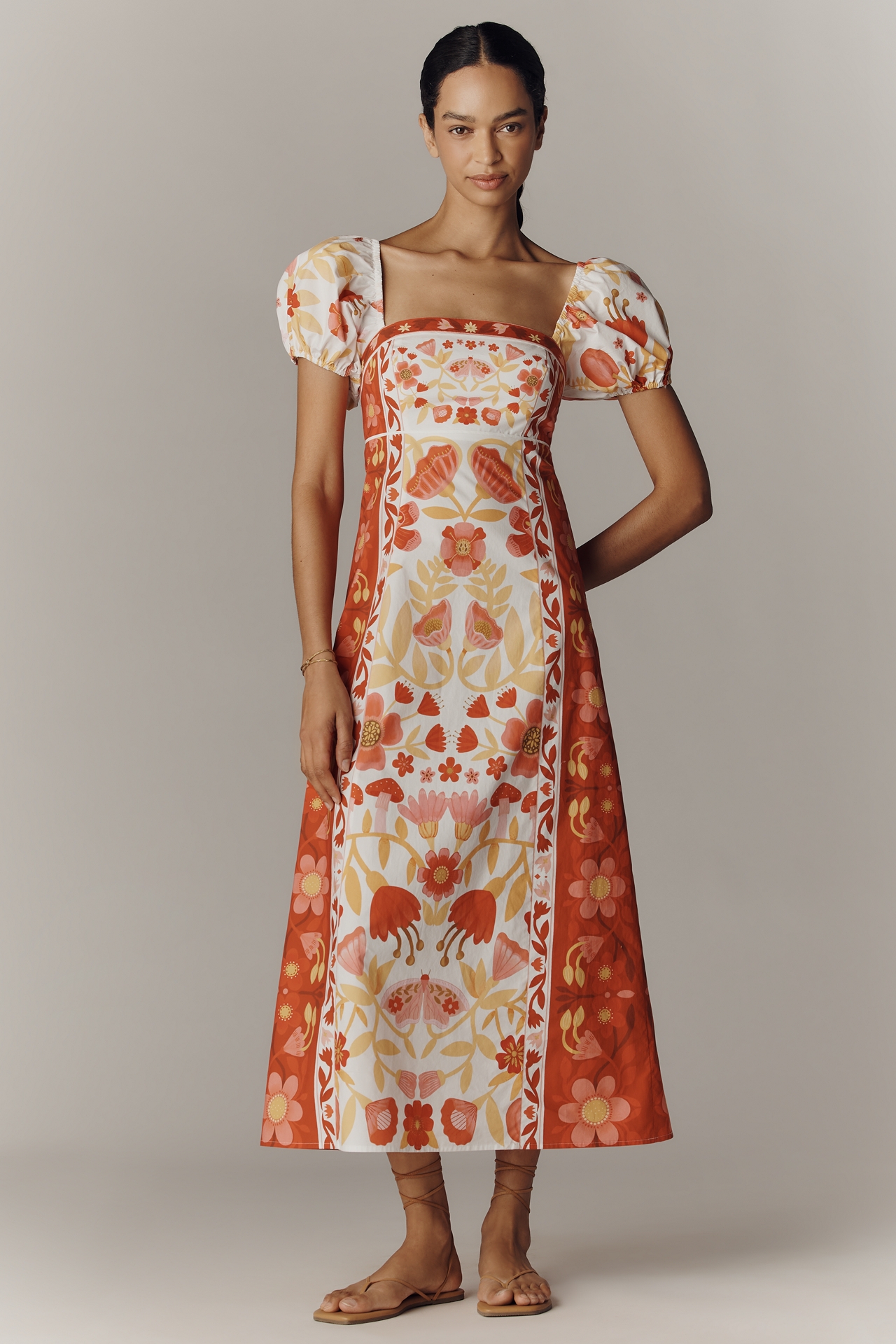 Farm Rio x Anthropologie Cotton Puff-Sleeve Midi Dress