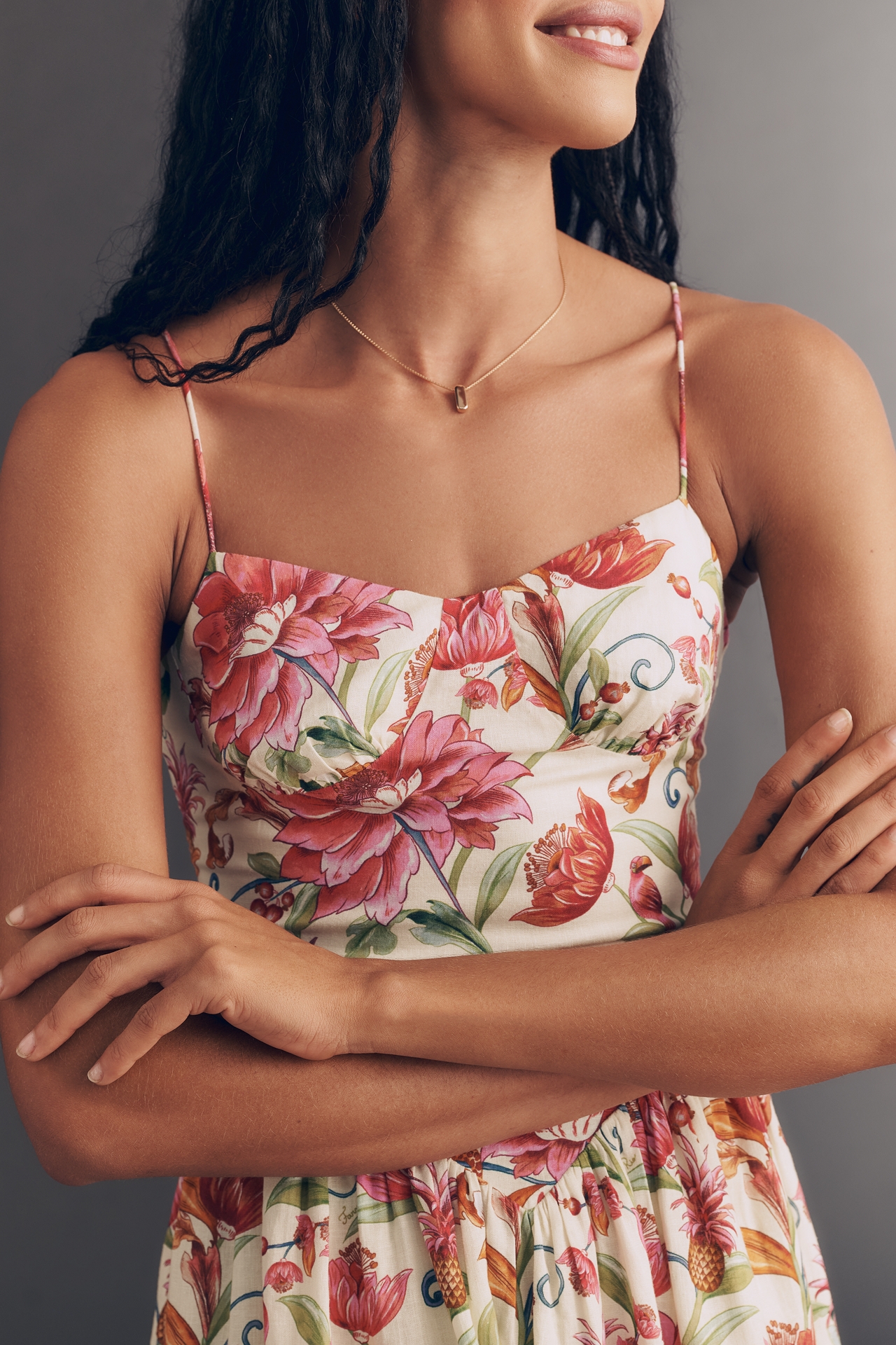 Farm Rio x Anthropologie Linen Blend Sweetheart Mini Dress