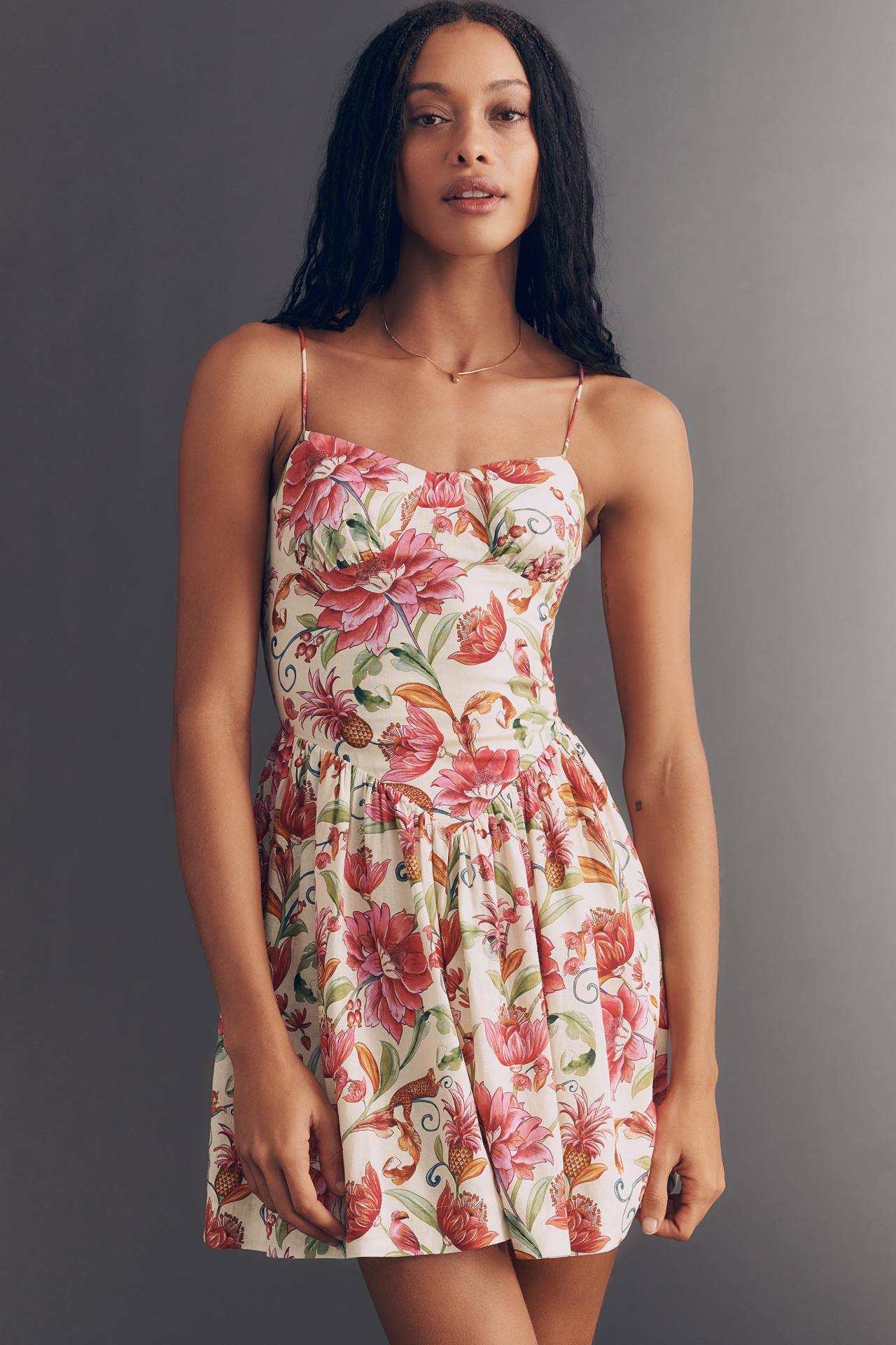 Farm Rio x Anthropologie Linen Blend Sweetheart Mini Dress