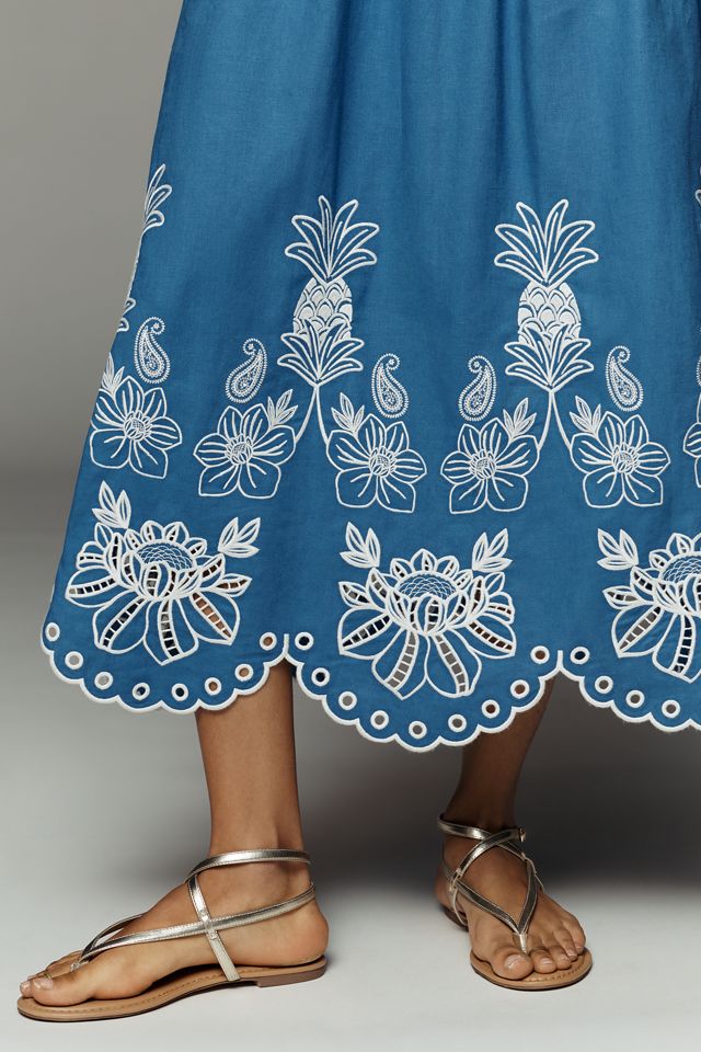 Farm Rio x Anthropologie Linen Cutwork Maxi Dress | Anthropologie