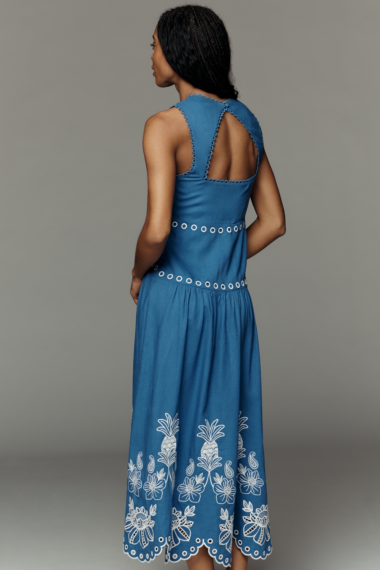 Farm Rio x Anthropologie Linen Cutwork Maxi Dress