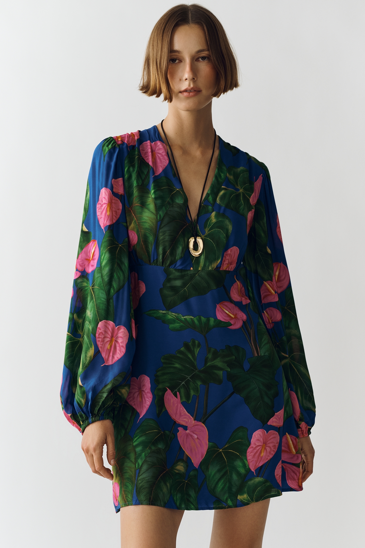 Farm Rio x Anthropologie V-Neck Printed Mini Dress