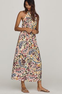 anthropologie farm rio halter dress Tropical Destination Dress Off White