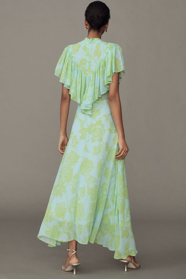 green emerald velvet dress Green Honolulu Flowers Long Sleeve Maxi Dress – FARM Rio main image 0