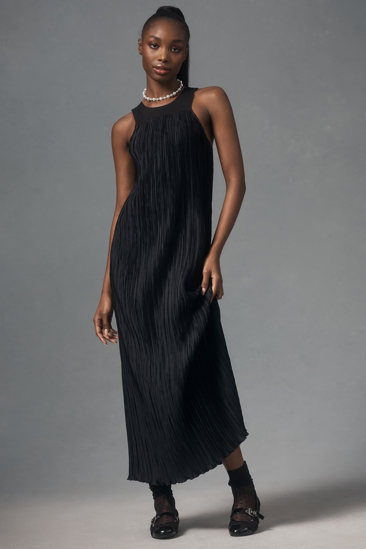 By Anthropologie Halter Plissé Maxi Dress