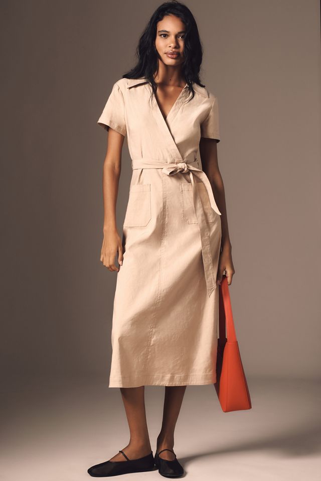 Maelle | White Scoop-Neck Midi Dress With Corsage Detailing