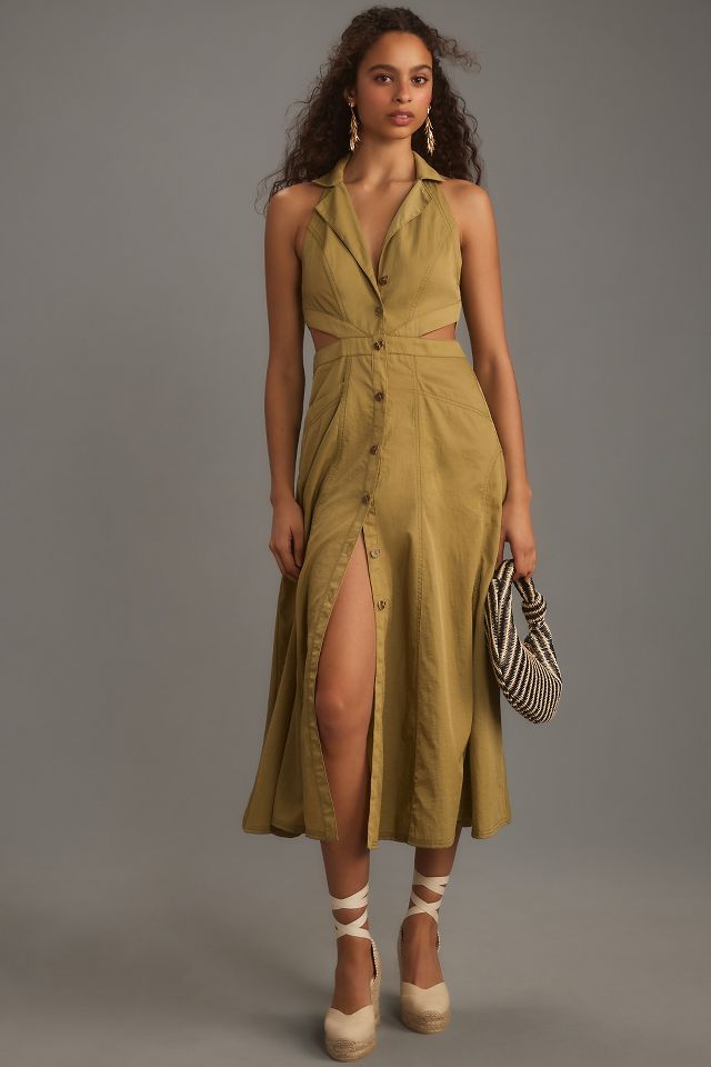 Pilcro Halter Plunge Midi Dress | Anthropologie