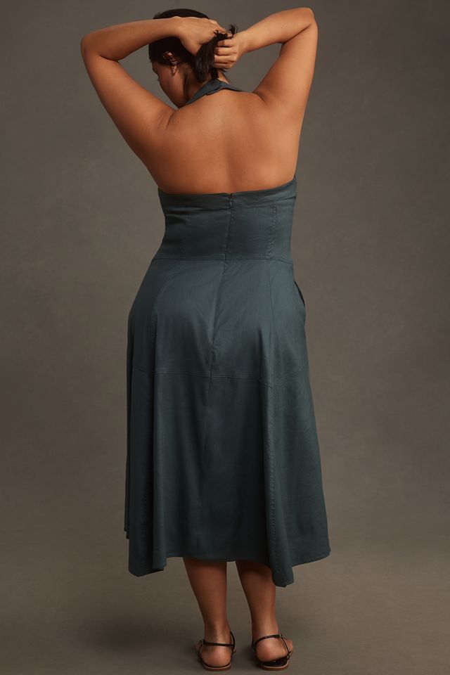 By Anthropologie Stretch Linen Halter Midi Dress #4