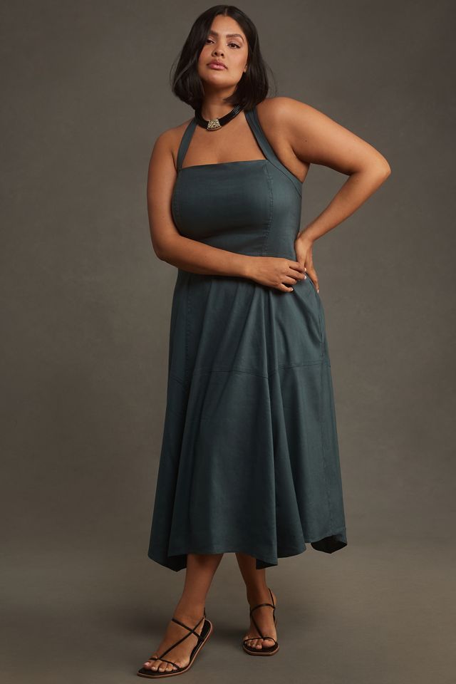 By Anthropologie Stretch Linen Halter Midi Dress #3