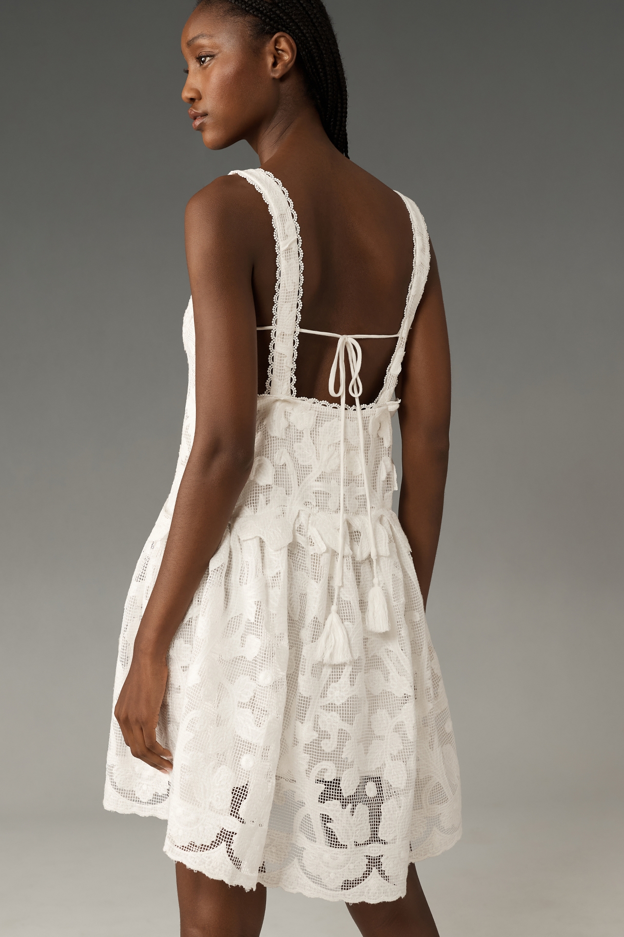 By Anthropologie Sleeveless V-Neck Lace Swing Mini Dress