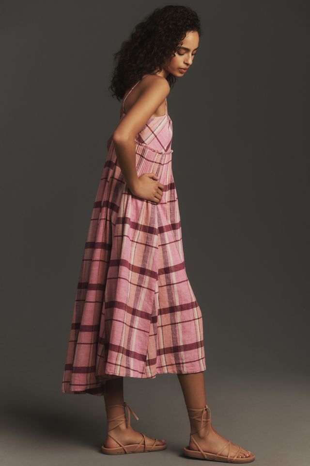 Maeve Linen Pleated-Waist Hanky-Hem Midi Dress #3
