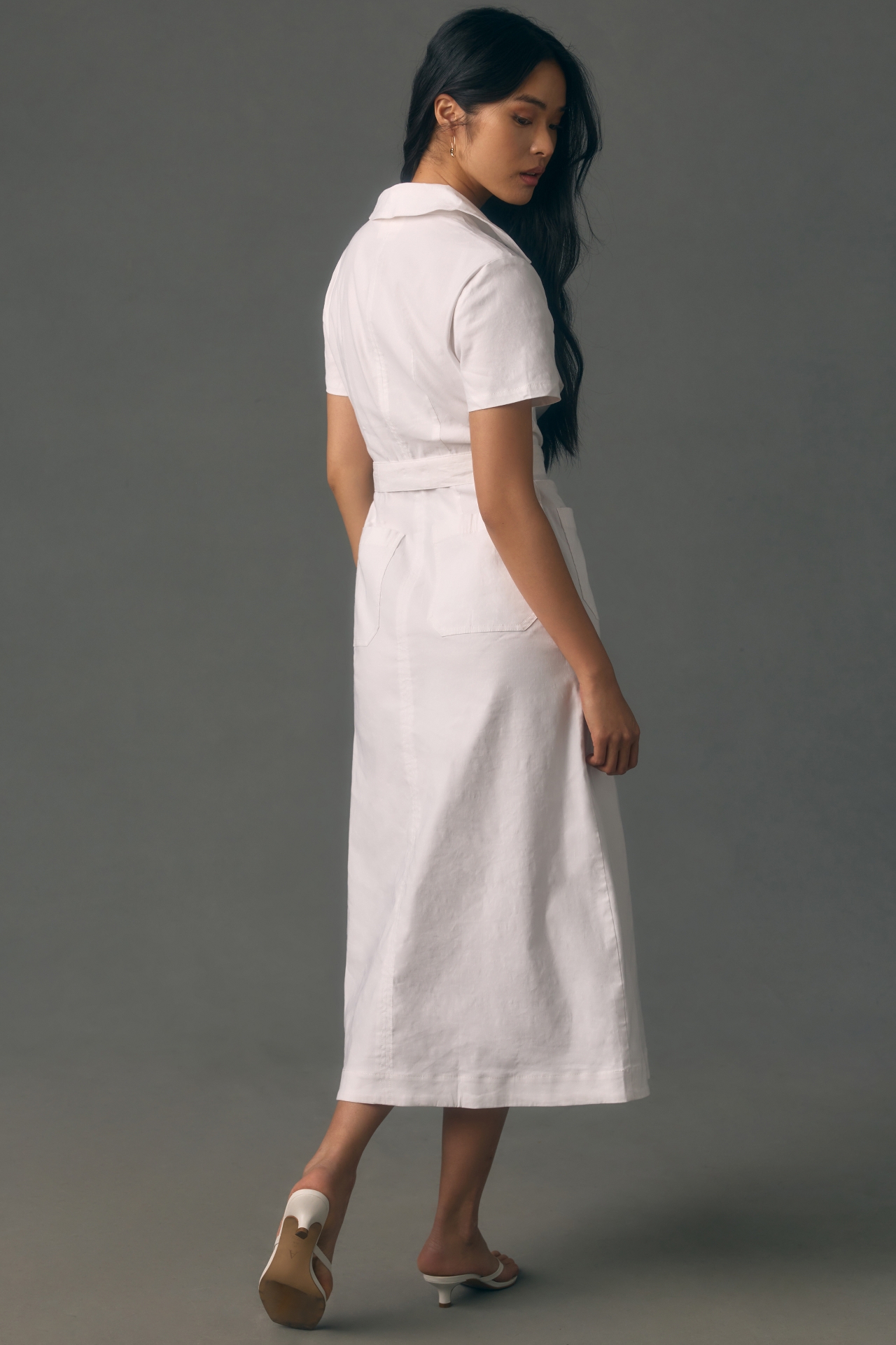 Maeve Short-Sleeve Linen Tie-Waist Midi Dress