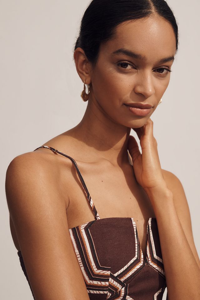 By Anthropologie Strapless Linen Plunge-Neck Midi Dress #2