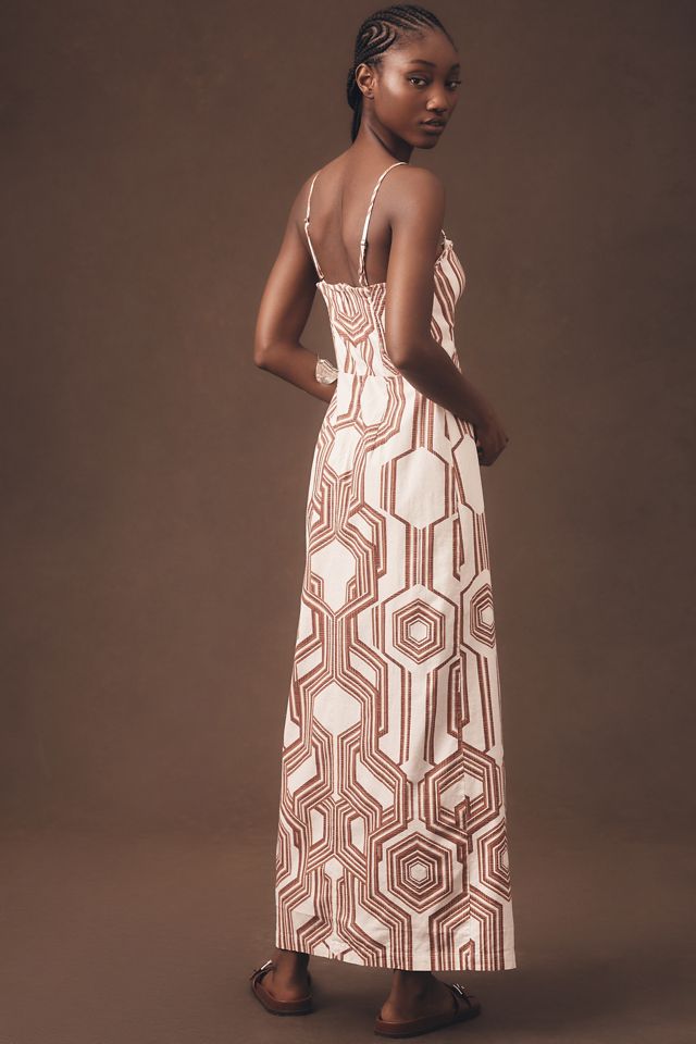 By Anthropologie Strapless Linen Plunge-Neck Midi Dress #3