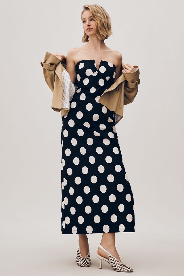 By Anthropologie Strapless Linen Plunge-Neck Midi Dress | Anthropologie