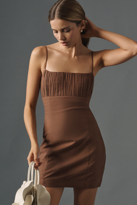 Maeve The Ophelia Sleeveless Linen Slim Mini Dress By  In Brown