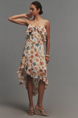Shop By Anthropologie Sleeveless Asymmetric Ruffled Midi Dress In Multicolor