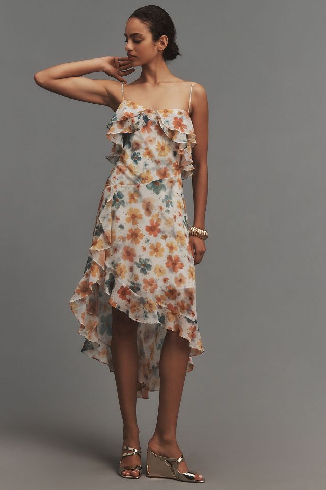 By Anthropologie Sleeveless Asymmetric Ruffled Midi Dress | Anthropologie