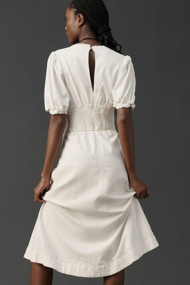 Maeve Short-Sleeve Linen Corset A-Line Midi Dress #1