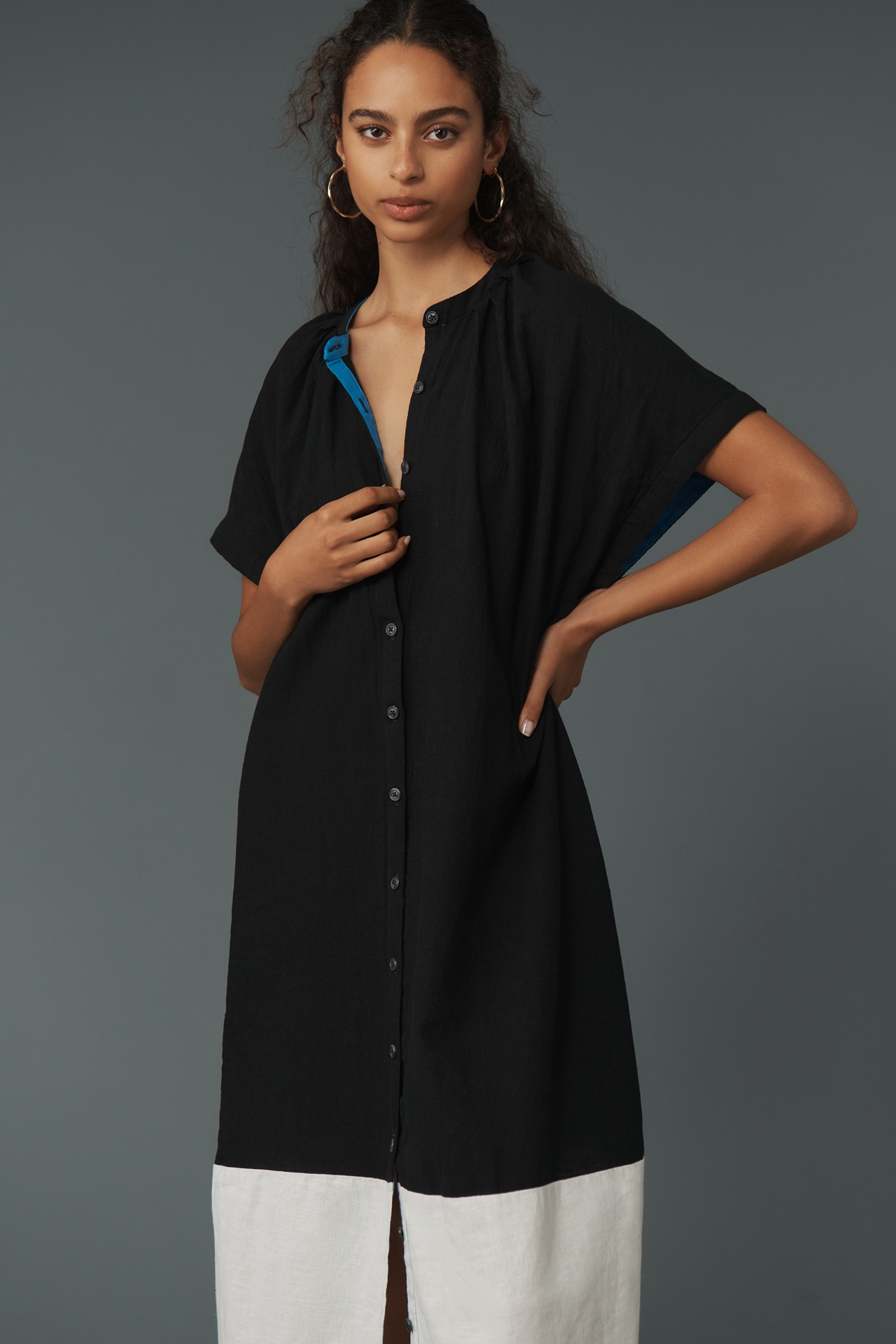 By Anthropologie Short-Sleeve Collared Linen Maxi Shirt Dress