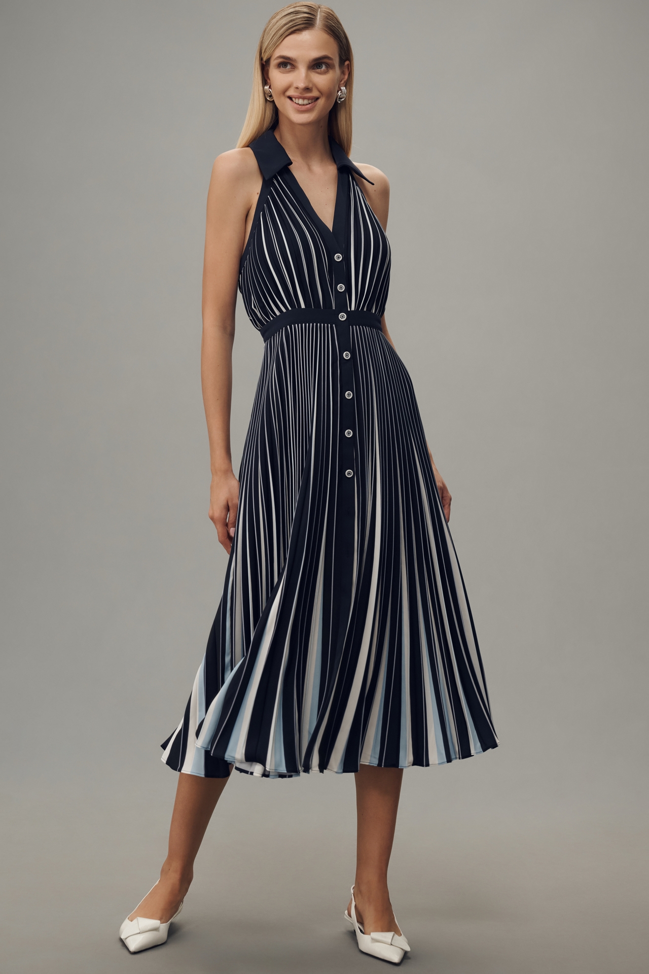 By Anthropologie Halter Pleated Midi Dress