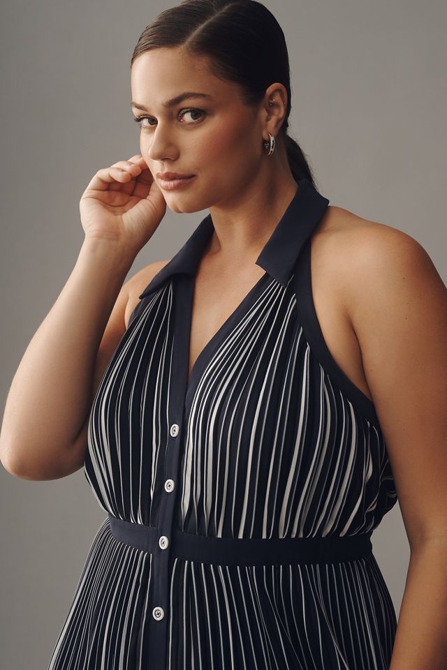 By Anthropologie Halter Pleated Midi Dress #5
