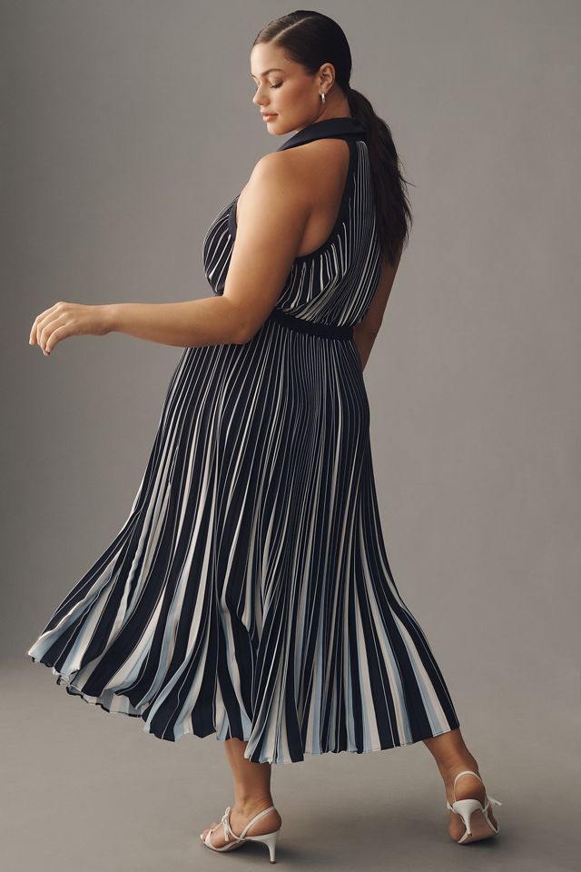 By Anthropologie Halter Pleated Midi Dress #6
