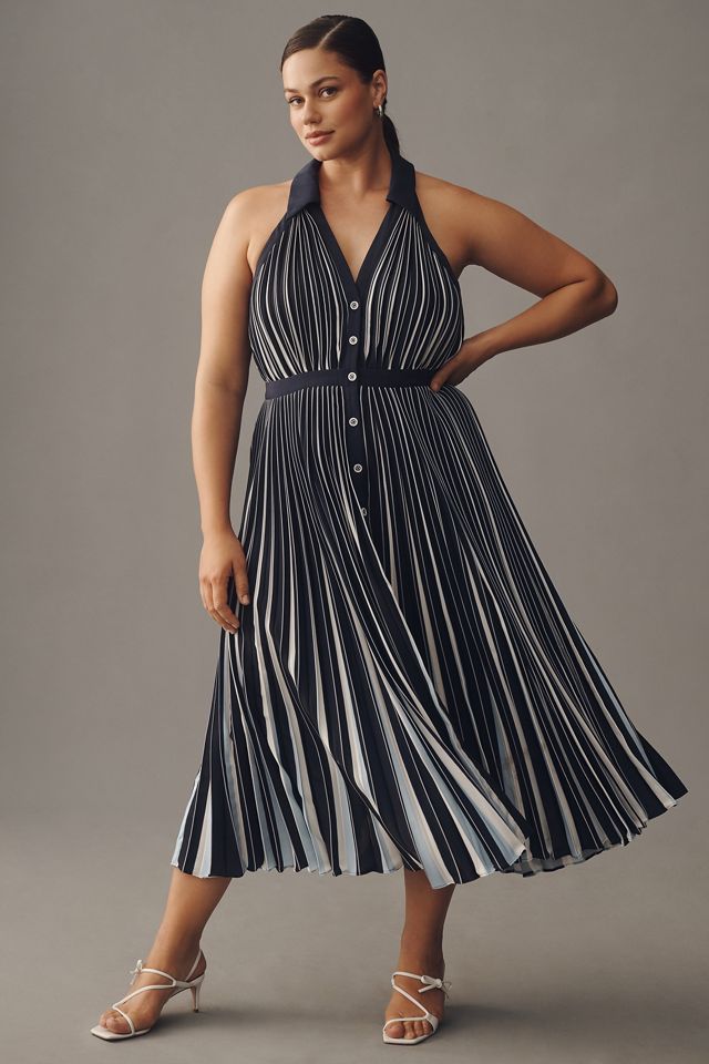 By Anthropologie Halter Pleated Midi Dress #4