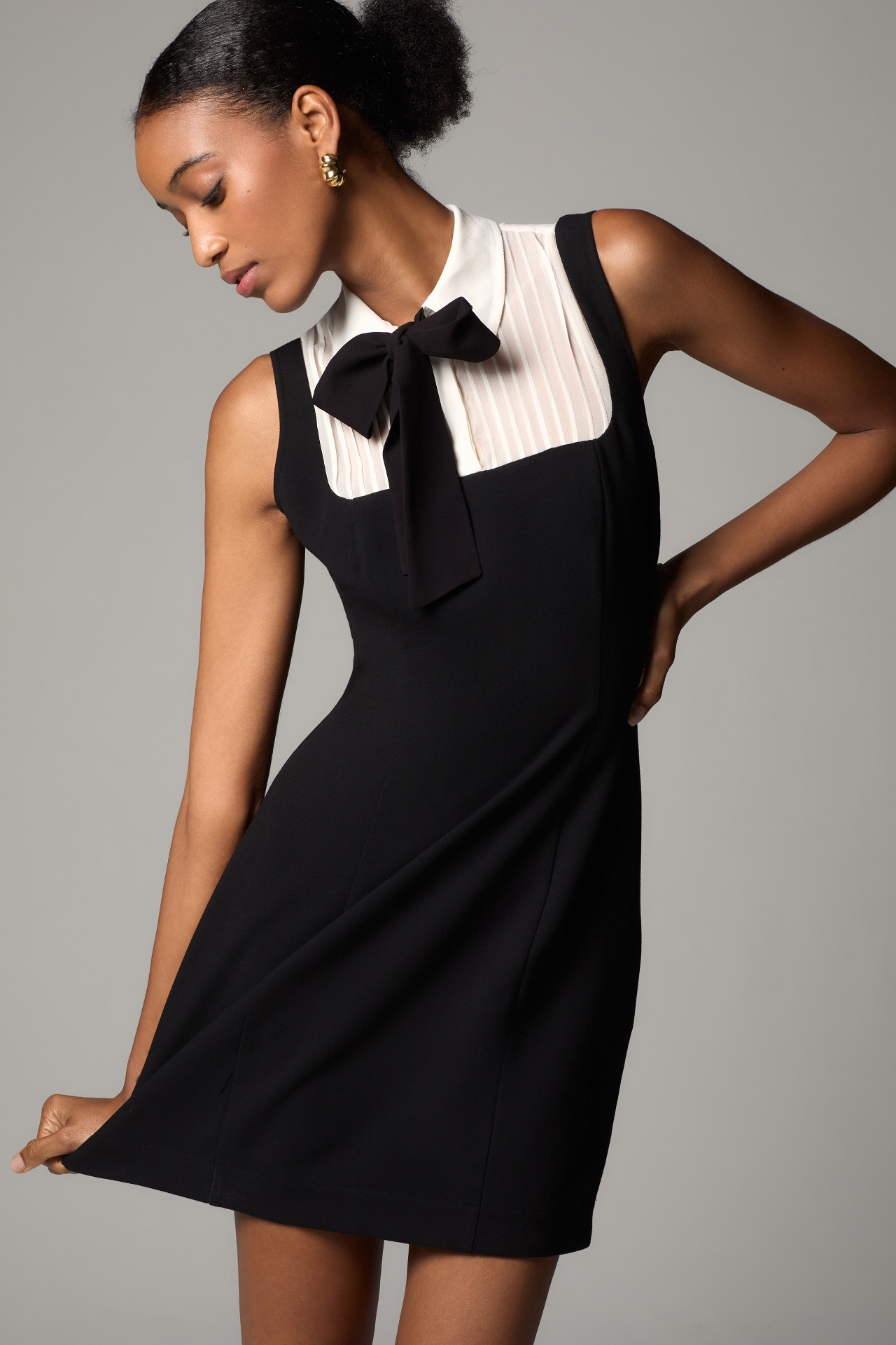 Maeve Collared Bow-Tie Mini Dress