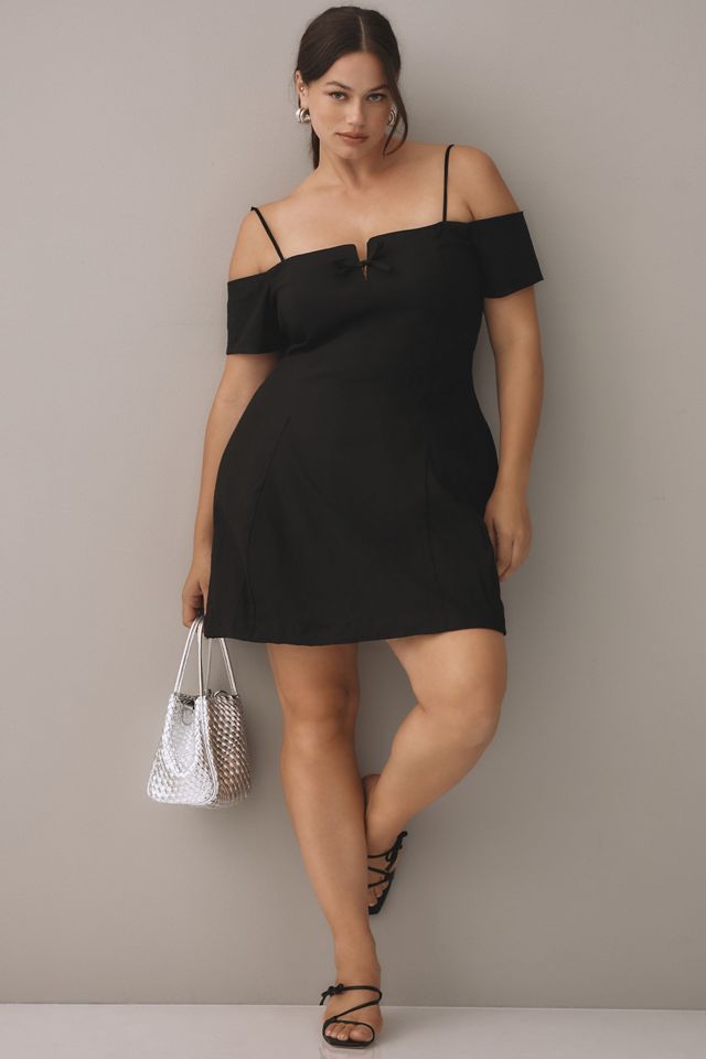 knee length dresses for ladies Satin Off-Shoulder Draped Mini Dress in True Red - 2 main image 1