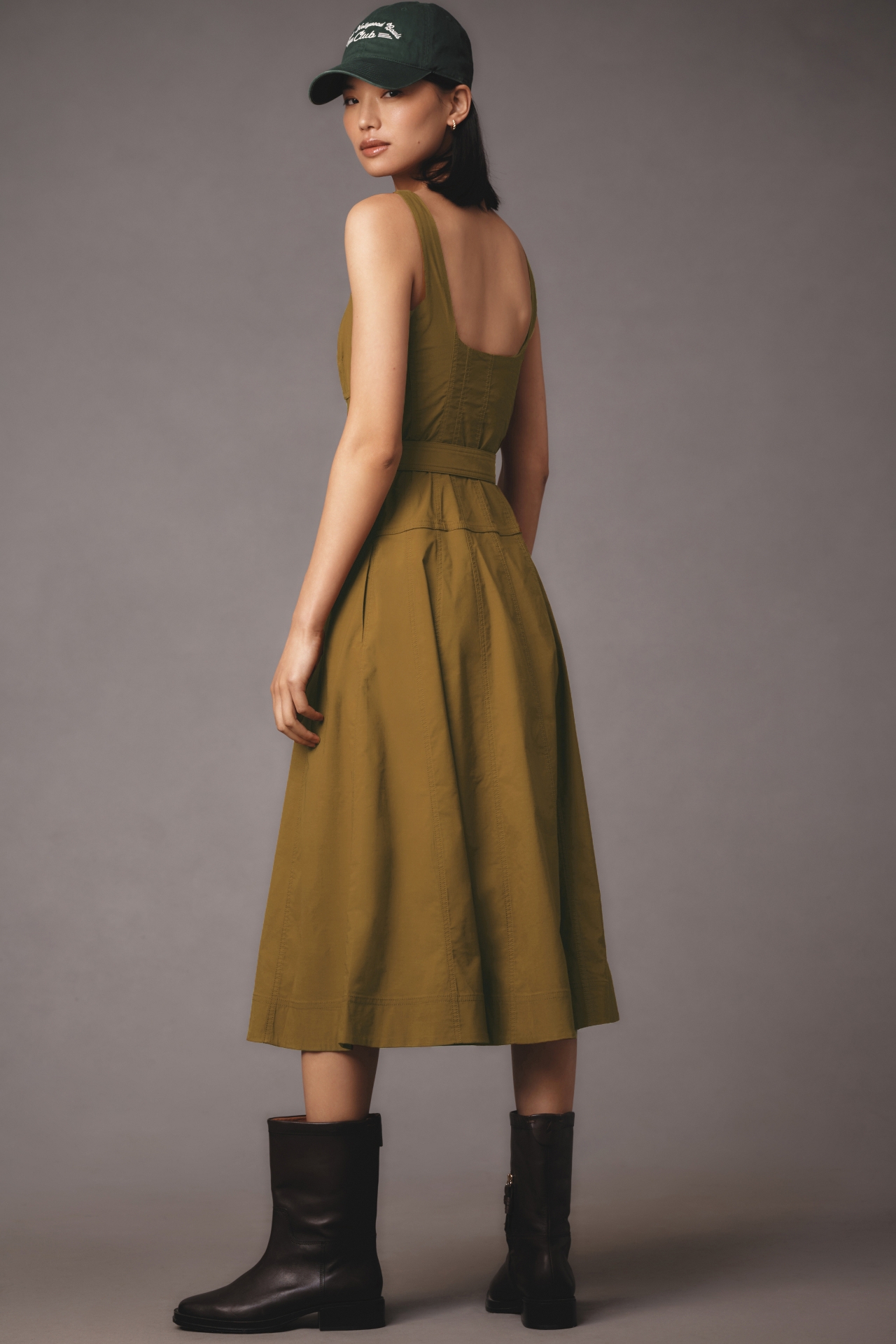 By Anthropologie Sleeveless Zip-Front Belted Midi Dress